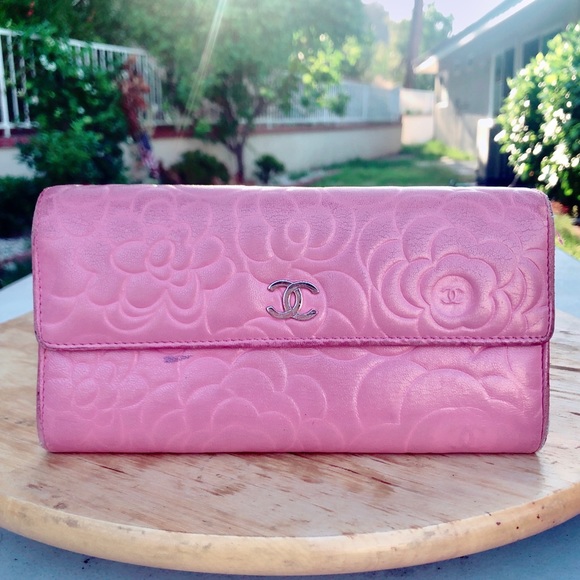 CHANEL Handbags - Chanel pink camellia lambskin leather long wallet